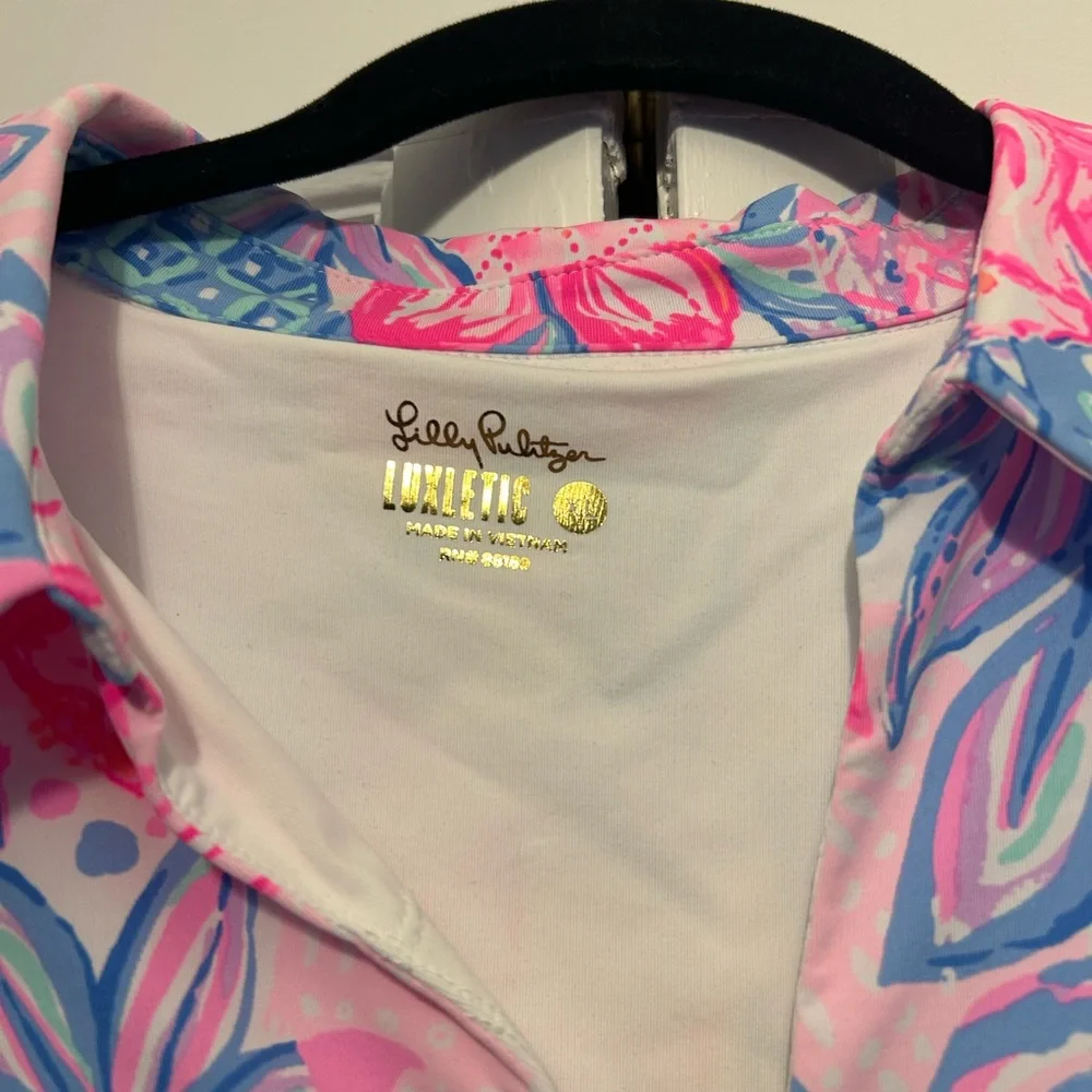 Lilly Pulitzer Women's Luxletic Tropical Floral Blouse - Pink and Blue - Picture 5 of 5